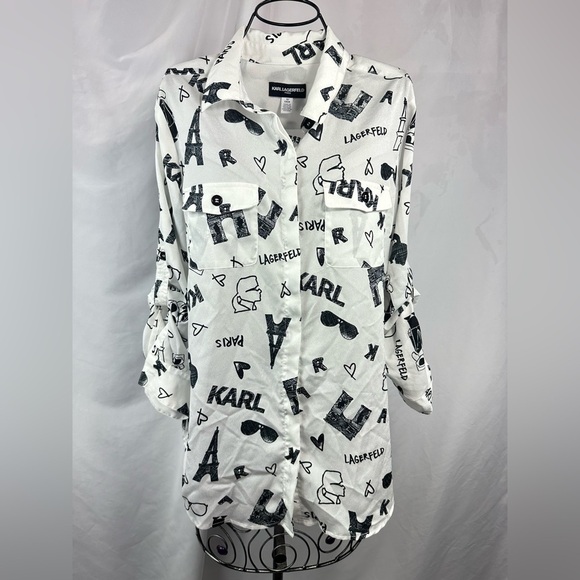 Karl Lagerfeld black and white graphic print button down size S - Picture 1 of 8